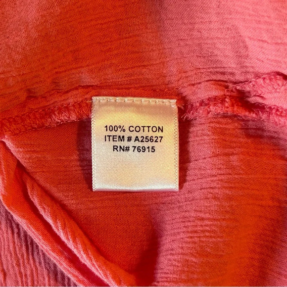 Appleseed’s Pink 3/4 Sleeve Crochet Lace V Neck Tunic Top Crinkle Women’s Lg - Picture 5 of 8